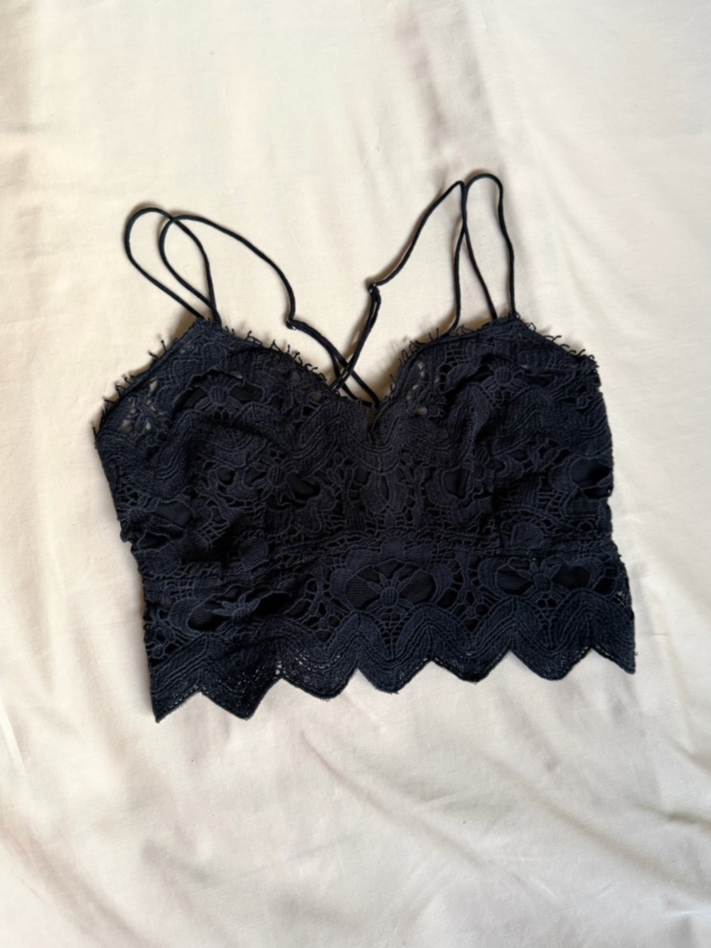 Free People FP One Black Lace Bralette Cami Scalloped Hem M